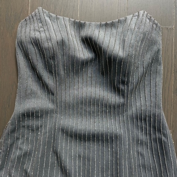 Retrofete Claudette Gray Strapless Mini Dress Crystal Rhinestone - Small - Picture 6 of 12